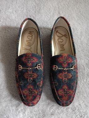 Sam Edelman Loraine Loafer in Velvet Tapestry in Teal, Rust, Gold Size 9